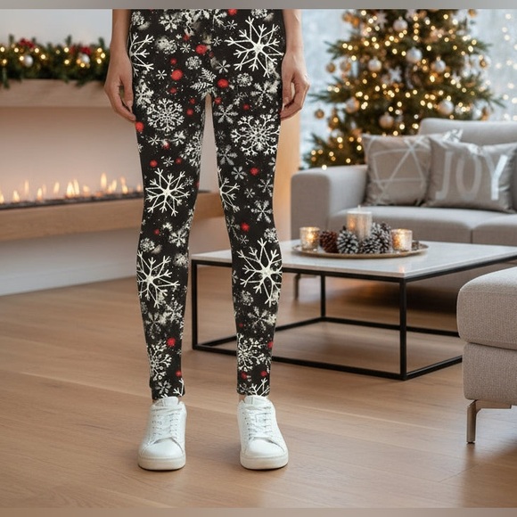 Small NEW Girls Christmas Snowflake Leggings Luxury Soft Yoga Pants - Picture 2 of 9